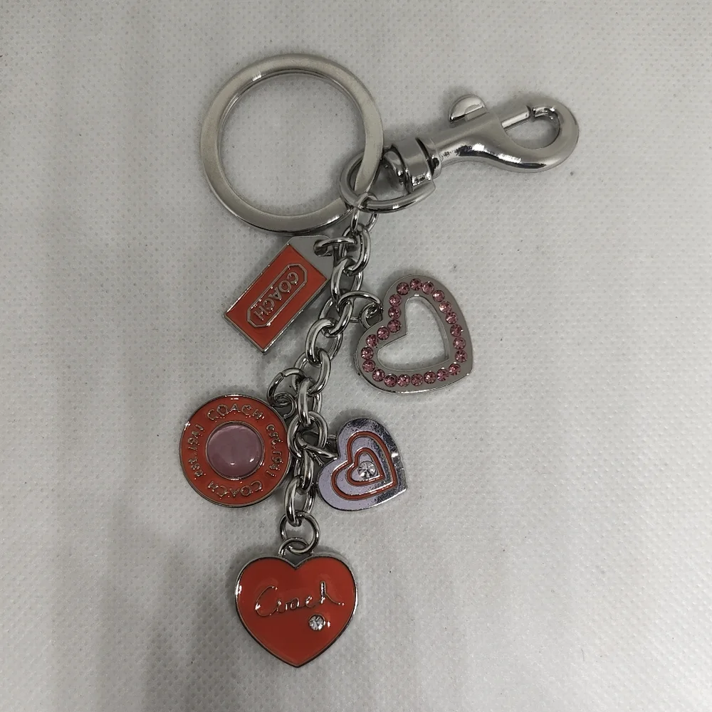 Coral and Silver Heart Keychain/Bag Charm